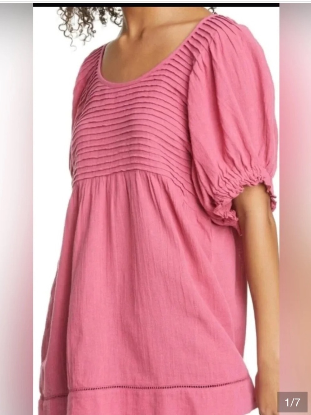 Free People Elsie Pin-tuck Puff Sleeve Cotton blend Tunic